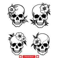 Botanical Bones  Delicate Floral Skull Silhouettes for Artistic Creations vector