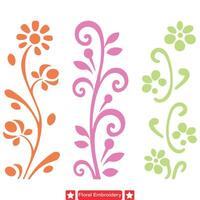 AI generated Whimsical Garden Delights  Floral Embroidery Vector Set for Artistic Flair