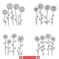 Blossom Symphony  Enchanting Flower Outlines Set, Crafted for Digital Art, Print Design, and Creative Ventures vector