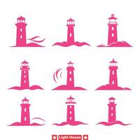 Nautical Elegance  Enhance Your Projects with this Graceful Lighthouse Silhouette Set vector