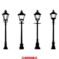 Vintage Urban Lamp Post Set  Nostalgic City Lighting Silhouettes vector