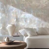 AI generated A white wall with a white vase on a table photo