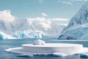 ai generado producto podio etapa presentación con glaciar antecedentes para anuncio foto