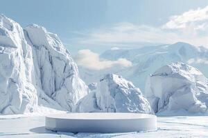 ai generado producto podio etapa presentación con glaciar antecedentes para anuncio foto