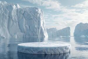 ai generado producto podio etapa presentación con glaciar antecedentes para anuncio foto