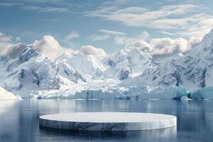 ai generado producto podio etapa presentación con glaciar antecedentes para anuncio foto