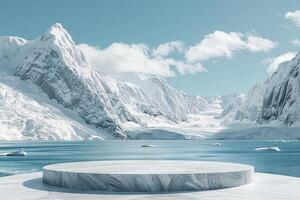 ai generado producto podio etapa presentación con glaciar antecedentes para anuncio foto