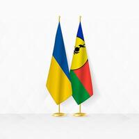 Ukraine and New Caledonia flags on flag stand, illustration for diplomacy and other meeting between Ukraine and New Caledonia. vector