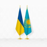 Ukraine and Kazakhstan flags on flag stand, illustration for diplomacy and other meeting between Ukraine and Kazakhstan. vector