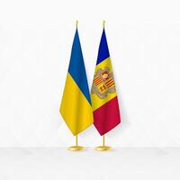 Ukraine and Andorra flags on flag stand, illustration for diplomacy and other meeting between Ukraine and Andorra. vector