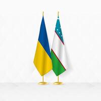 Ukraine and Uzbekistan flags on flag stand, illustration for diplomacy and other meeting between Ukraine and Uzbekistan. vector