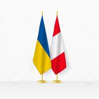 Ukraine and Peru flags on flag stand, illustration for diplomacy and other meeting between Ukraine and Peru. vector