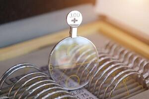 Glasses lens for eye exam photo