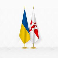 Ucrania y del Norte Irlanda banderas en bandera pararse, ilustración para diplomacia y otro reunión Entre Ucrania y del Norte Irlanda. vector