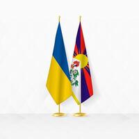 Ucrania y Tíbet banderas en bandera pararse, ilustración para diplomacia y otro reunión Entre Ucrania y Tíbet. vector