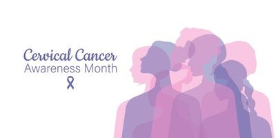 Cervical Cancer Awareness Month. Women of different nationalities and religions together. Horizontal banner with a white background. Vector. vector