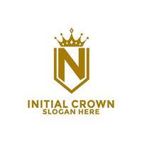 Letter N Shield With Crown Logo design, Initial Letter Logo design template vector