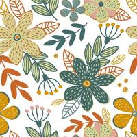 Fantasy flowers, leaves and branches form a modern botanical seamless pattern for textiles. Vector. vector