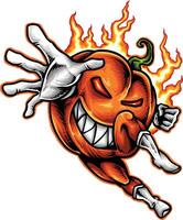 a cartoon pumpkin with flames running through it vector