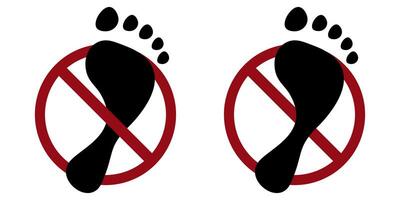 Stand and step ban prohibit icon. Not allowed foot print. Forbidden to stand here vector