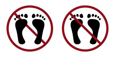 bare foot ban prohibit icon. Not allowed barefoot stand. vector