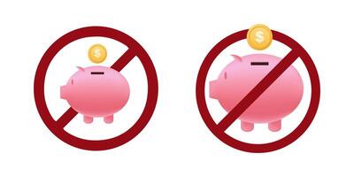 pig bank ban prohibit icon. Not allowed saving money vector