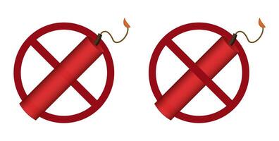 bomb ban prohibit icon. Not allowed dynamite or dinamite explosion. vector