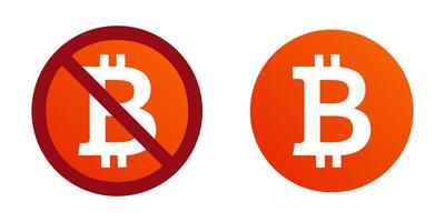 Bitcoin ban prohibit icon. Not allowed digital currency vector