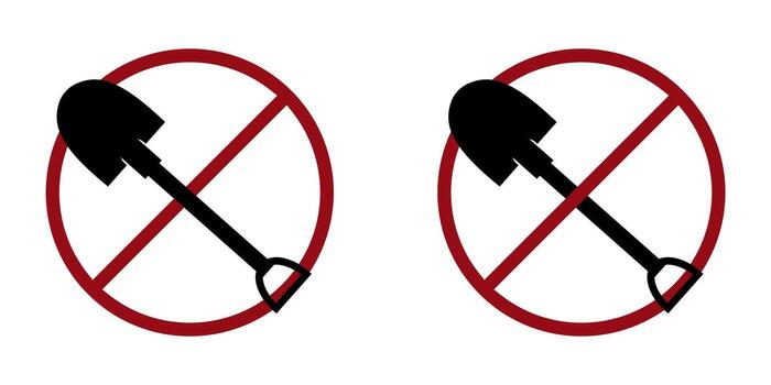 digging ban prohibit icon. Not allowed to dig . Forbidden construction vector