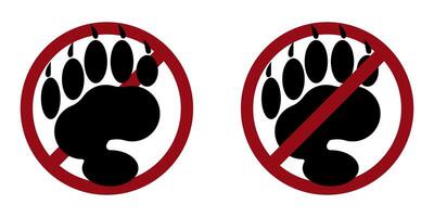 Animal ban prohibit icon. Not allowed entry with animals cats and dogs. vector