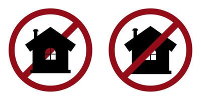 illegal house ban prohibit icon. Not allowed illegal construction. vector