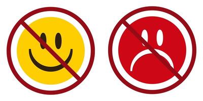 contento y triste cara prohibición prohibir icono. no permitido emoticones . vector