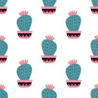 Cute cacti in boho style. Cactus seamless pattern. Trendy boho background. Cacti fabric print design. Succulent textile. Flat design, doodle style, white background vector