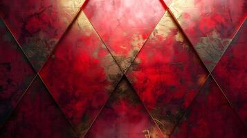 AI generated red parallelogram background with gold pattern, red background. photo