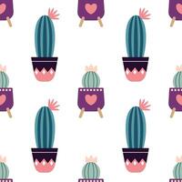 Cute cacti in boho style. Cactus seamless pattern. Trendy boho background. Cacti fabric print design. Succulent textile. Flat design, doodle style, white background vector