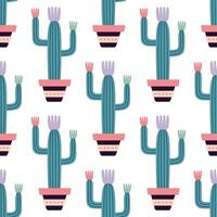 Cute cacti in boho style. Cactus seamless pattern. Trendy boho background. Cacti fabric print design. Succulent textile. Flat design, doodle style, white background vector
