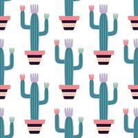 Cute cacti in boho style. Cactus seamless pattern. Trendy boho background. Cacti fabric print design. Succulent textile. Flat design, doodle style, white background vector