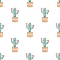 Cute cacti in boho style. Cactus seamless pattern. Trendy boho background. Cacti fabric print design. Succulent textile. Flat design, doodle style, white background vector