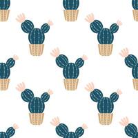 Cute cacti in boho style. Cactus seamless pattern. Trendy boho background. Cacti fabric print design. Succulent textile. Flat design, doodle style, white background vector