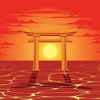 Sunset in japan illustration vector