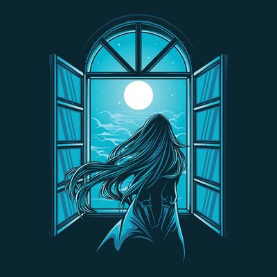 Girl and moonlight illustrationt vector