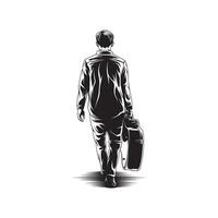 Man walk with guitar view back vector