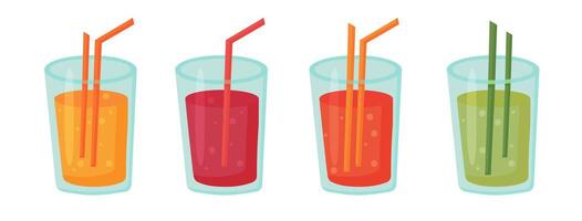 Fruta cócteles en lentes con pajitas conjunto Fresco verano beber. vector ilustración.