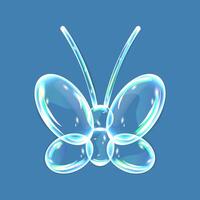 Soap bubbles, water drops in the form of , butterfly with shadows on blue background. Vector illustration with water drops.