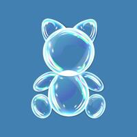 Soap bubbles, water drops in kitten shape with shadows on blue background. Vector illustration with water drops. Vector illustration