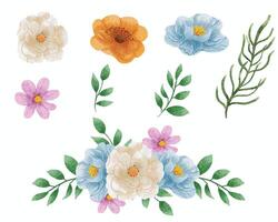 Blue and White Watercolor Flower Set vector