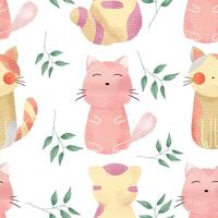 Cute Cat Watercolor Seamless Pattern vector