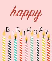 Happy birthday pink card with candles. Vector graphics in flat style