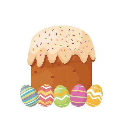 Easter cake with icing and easter eggs colorful easter illustration greeting card vector