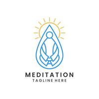 Water and sun meditation line art logo design vector